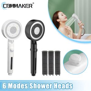 Purifiers 6 Modes High Pressure Shower Heads Onekey Stop Water Cotton Filter Heads Adjustable Bathroom Filter Shower Bathroom Accessories