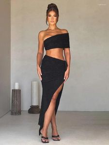 Work Dresses Avrilyaan Casual Sexy Party Two Piece Set Slash Neck Crop Top Split Midi Skirts Bodycon 2 Pieces Women 2024 Summer Outfits