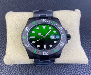 VS DIW Watch 3135 Ruch Rozmiar 40 mm Pierścień z włókna węglowego Gradient Green Disk Sapphire Crystal Glass Wodoodporne Luminous8065001