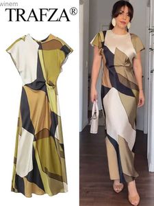 Городские сексуальные платья Trafza 2024 Summer Women Fashion Fashion Vintage Print O-образное вырезок Midi платье талию с подготовленной случайной шикарной женщиной элегантное платья2404