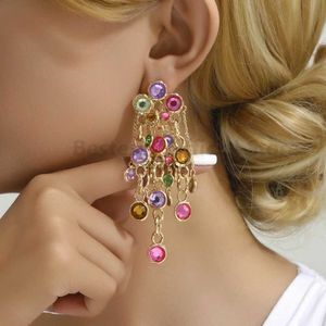 Dangle Chandelier Bohemian Colorful Shiny Rhinestone Decor Dangle Earrings For Women Luxury Geometric Long Tassel Pendant Ethnic Vintage Jewelry d240323