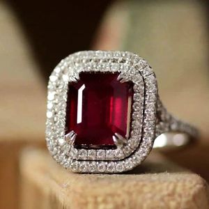 Band Huitan Rose Red Cubic Zirconia Bröllopsringar för kvinnor av hög kvalitet Silverfärgsmycken äktenskap ceremoni party brudringar