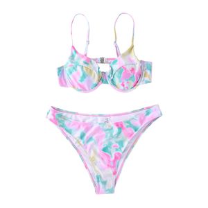 New European and American Fashion Swimsuit Split Bikini Set for Women's Swimwear Camo Pink Sexy Bikini Set
