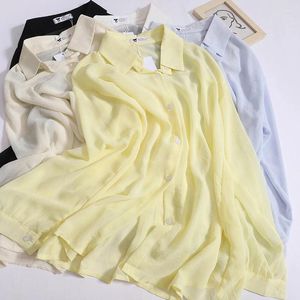 Camisa de chiffon de blusas femininas para mulheres da primavera de cor de cor sólida de cor, moda casual de manga longa de manga longa camisas de blusa solta