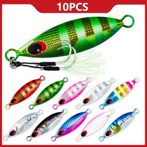 Aksesuarlar 10 PCS/Set Metal Sert Jig Lure Yapay Yem Kıyı Yavaş Jigging Süper Bas Balıkçılık Takımı 10g 20G 30G 40G 60G Tedarik Toptan