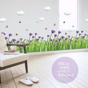 Wall Stickers Spring Flower Blue Cornflower Rass Butterfly Line Bearing Home Decal Base Sticker Kitchen Bathroom Furniture Wedding Decor