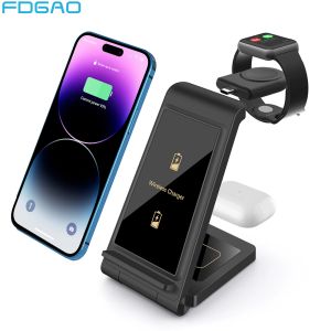 Laddare 30W 3 i 1 trådlös laddningsstativ för AirPods Pro Apple Watch 9 8 Foldbar Fast Charging Dock Station för iPhone 15 14 13 12 11