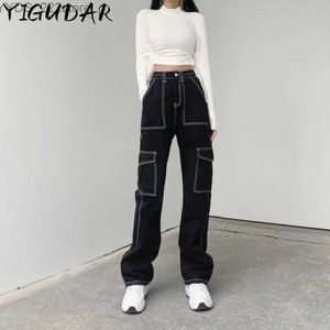 Kvinnors jeans kommersiella byxor kvinnor hippie street kläder punk hög midja koreanska stora byxor kvinnor sportbyxor yq240423