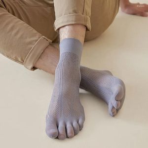 Men's Socks Summer Men Silk Five Finger Thin Sheer Middle Tube White Hollow Mesh Velvet Wide Mouth Loose Casual With Toes