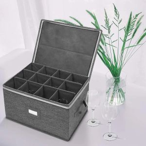 Bins Stemware Storage Box, China Storage Containers Chest Boxes for 12 Wine Glass Case with Hard Shell Box with Divider for Champagne