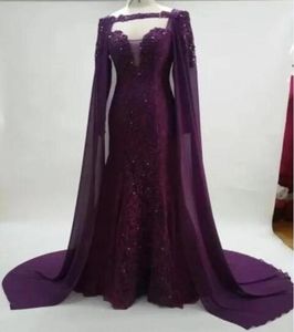 Purple evening dresses with cape long sleeve african evening gowns real picture factory high quality woman formal dresses9895244