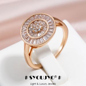 Band Syoujyo Shiny Natural Zircon Full asfalterad ring för kvinnor 585 Rose Gold Color Retro Setting Brud Bröllop Fin smycken gåva