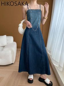 Lässige Kleider koreanischer Vintage-Gradient Denim hoher Taille Slim A-Line Slip Dress 2024 Frühlings Sommer Mode All-Match Vestidos Mujer