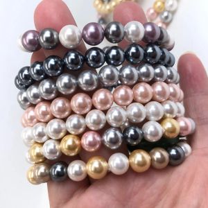 Strands Shell pearl Bracelet 6/8/10MM elastic thread braceletFor Men Women Jewelry Gift Healing Energy