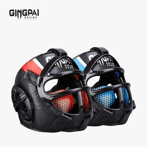 Thai Martial Taekwondo Wmask Kidsadults Kopfbedeckung Muay Sparring Equipment Protector Training Head Arts Boxhelm 240416