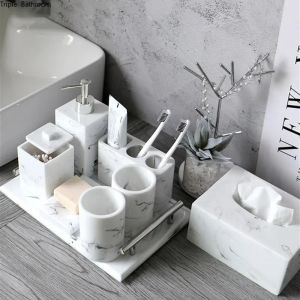 Teste leggere Luxury Marble Stripe Resina Basolino Dispermette di sapone Cuppa di spazzolino Dogrofono di bagno Prodotti da bagno per bagno da bagno