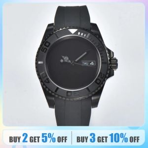Kits Dwayne Campbell Japan NH35 Men's Mechanical Watch Rapber Rubber Band Sapphire Glass Sport All Black Watch for Men