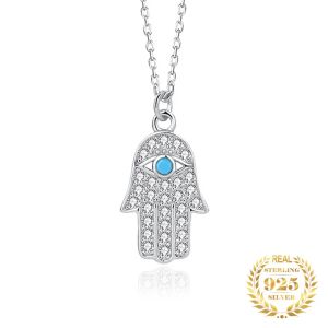 Colares 2023 Jóias de moda 925 Sterling Silver Zircon azul Evil Colar Eye Colar Turquoise Hamsa Mão de Fátima Pingente Colares Mulheres