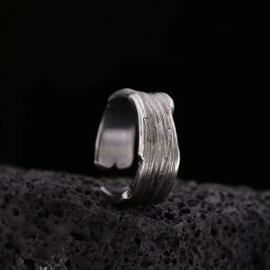 Полосы винтажные серебряные нерегулярные кольца для мужчин модные доминирующие потрескиваемые забитые кольцо регулируемые ювелирные украшения мужской подарок