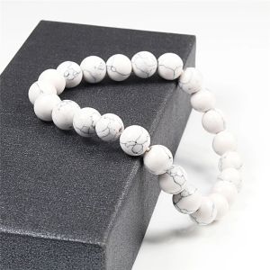 Strands High Quality Natural Stone Bracelets Couple Distance Beads Black Lava Rock Stone White Stretch Charm Strand Bracelet Men Jewelry