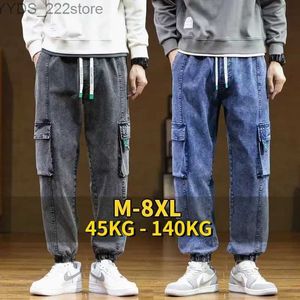 Women's Jeans Mens goods jogging jeans hip-hop street clothing multi pocket elastic cotton casual denim pants bagged Trousers 8XL yq240423