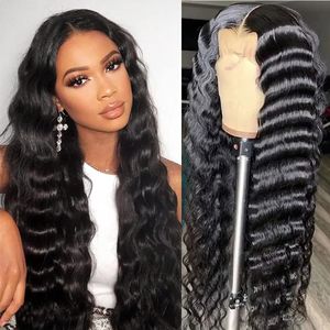 Deep Wave Spets Front Wigs Human Hair 13x4 HD Transparent Deep Wave Human Hair Spets Front Wigs For Women 180% Glueless Wigs 240408