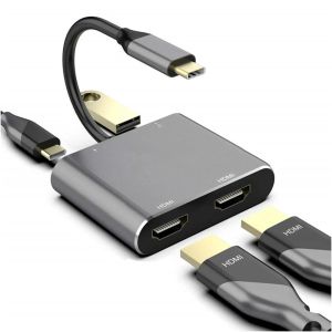 Hubs 4in1 Docking Station para HDMI*2 4K USB3.0 PD Charging Fast Charging Dual Extend Display C conversor de cubo USB C