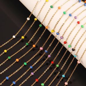 Koker 18K Guldpläterad rostfritt stål Länk Kortkedjiga halsband Gift Emamel Satellite Beaded Cable Necklace Chokers Women SMYCKEL