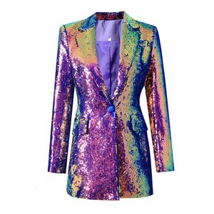 Tutti i paillettes coperte per paillettes luminose a manica lunga single bottoni femminili streetwear Slim Blazer