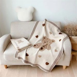 sets Knit Blanket Swaddling Blankets for Baby Newborn Babies Accessories Bear Pattern Children's Spring Autumn Bed Cover Bedding