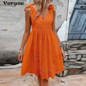 Casual Dresses Summer Women Kort klänning V Neck ärmlös för Elegant Jacquard Design A-Line Party Boho