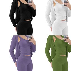 Winter Fall Women Tracksuits ثلاث قطع بدلات دافئة سترة مريحة مقنعين الجاكيتات الرباطية السوستة الجيوب موجزة قمم وسروال مجموعة 231225