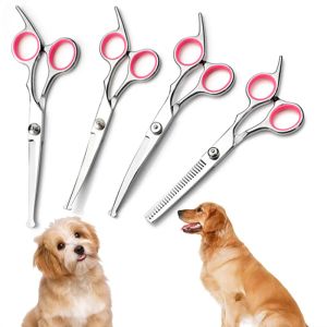 Scissors 6 Inch Pet Grooming Scissors Dog Hair Shears Stainless Steel Animal Trimming Kit Up Down Curved Straight Thinning Pet Scissors