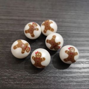 ネックレス卸売20mm 100pcs/lotマットパールプリントジンジャーブレッドガールビーズクリスマスネックレスデザイン