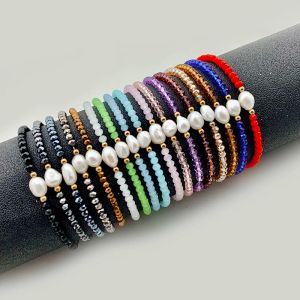 Strängar boho glas charm armband för kvinnor flicka handgjorda modesmycken sötvatten pärlarmband armband med rostfritt stål pärlor