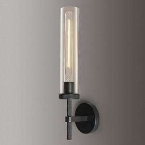 2つのモダンな黒い壁の燭台セット - エレガントな19ナーリングシリンダーデザイン - バスルームの洗面化粧台またはリビングルームの廊下のためのスタイリッシュなチューブガラスの壁の照明