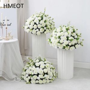 Large 60cm White Rose Hydrangea Artificial Flower Ball Wedding Table Floral Centerpieces Decor Road Lead Arrangement Party Props 240416