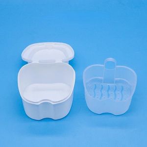 Oral Tooth Care Denture Bath Box Case False Teeth Storage Box with Hanging Net Container Denture Box with Net Sept