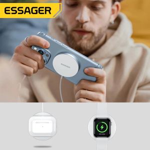 Chargers Essager Magnetic Induction Wireless Qi Charger 3 i 1 telefon Fast Charging Stand för iPhone14 AirPods Pro Apple Watch iOS MacSafe