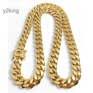 18k Gold Miami Cuban Link Chain Necklace Men Hip Hop Stainless Steel Jewelry Necklaces AIP4