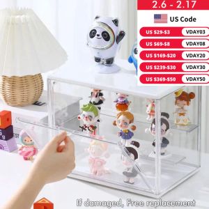 Bins Blind Box Showcase Acrylbox Transparent Storage Box Organizer für Fingures Dolls 3 Tier Riser Stand Hülle