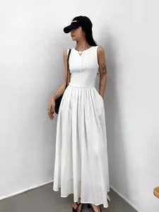 Abiti casual Summer Women White High Wat Long Dress Lady Black Green Round Neck Sleeveless Sexy Slim gilet Vietidos