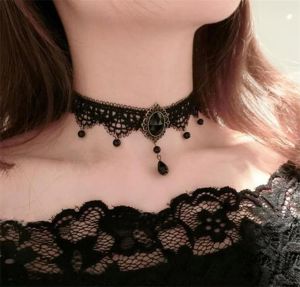 Naszyjniki vintage kryształowy tassel tatuaż choker naszyjnik moda gotycki styl czarny koronkowy naszyjniki choker kołnierzyki dla dziewcząt biżuteria prezenty