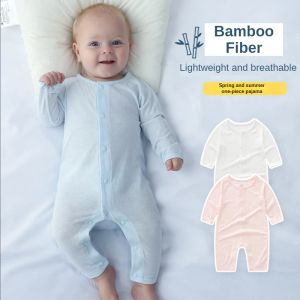One-Pieces New Summer Newborn Clothes Bamboo Fiber Long Sleeve Thin Pajamas Baby Boys and Baby Girls Climbing Bodysuit Clothes for Newborns