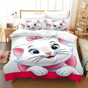 Conjunto 3d Marie Cat Pattern Duvet Capa Conjunto de roupas de cama de travesseiro conjunto duplo duplo duplo