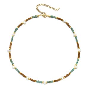 Halsband zmzy boho söt pärla choker halsband kvinnliga smycken krage miyuki glas pärlor mode halsband femme rostfritt stål kedja