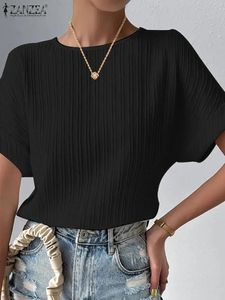 Zanzea Summer Texture Tops Tops Женщины простые футболки повседневные рыхлые шейки с коротким рукавом праздничный oneck Solid Color Tunics 240416