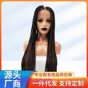 Full lace hair set long straight style three braids dirty synthetic fiber high-temperature silk wig Braided Wigs