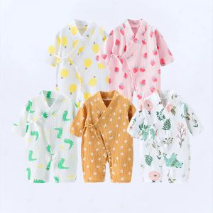 Robe Baby Girl Kleidung Frühlings Sommer Herbst Kinder Pyjama für Mädchen Jungen Kinderanzug Nachtwäsche Onesies Gaze Strampler Hanfu kurz/lang