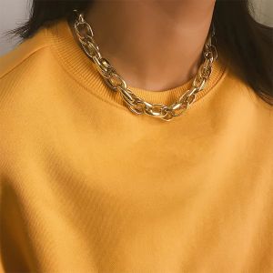 Naszyjniki punkowy choker naszyjnik moda hip -hop duży gruby aluminiowy złoty kolor srebrny kolor gęsty biżuteria do łańcucha szyi dla kobiet akcesoria